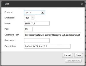 dialog box to change port settings and certificates in Smartermail