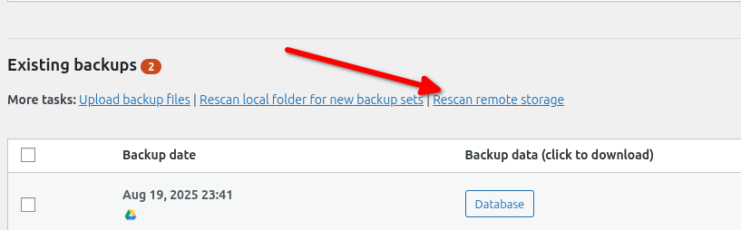 Clicking Rescan Remote Storage