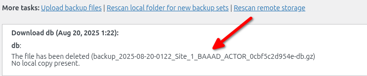 Backup labeled backup_2025-08-20-0122_Site_1_BAAAD_ACTOR_0cbf5c2d954e-db.gz